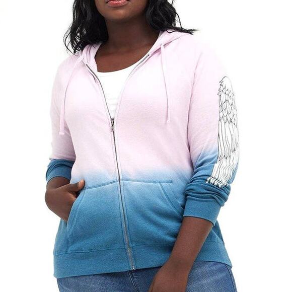 Torrid 3 (3X 22/24) Ombre Dip Dye Angel Wings Zip Up Fleece Hoodie Sweatshirt - Picture 3 of 5
